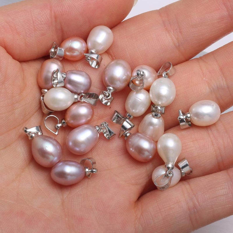 LE SKY 10 Pcs Natural Pearl Pendants Rice Shape AAA Cultured Freshwater Mixed Color Pearl Bead Pendant Pearls Charms for Jewelry Making 7-8mm - Image 3